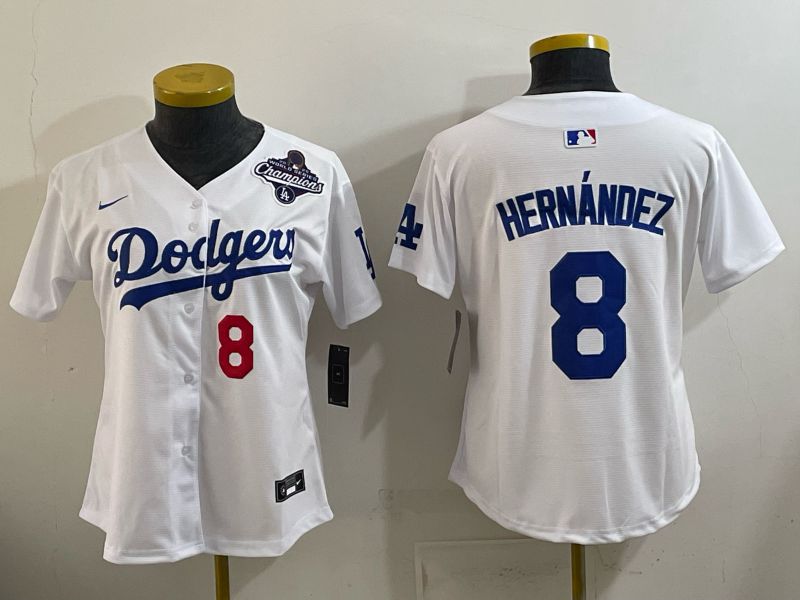 Women 2026 Nike Los Angeles Dodgers #8 Hernandez White Game MLB Jersey 09